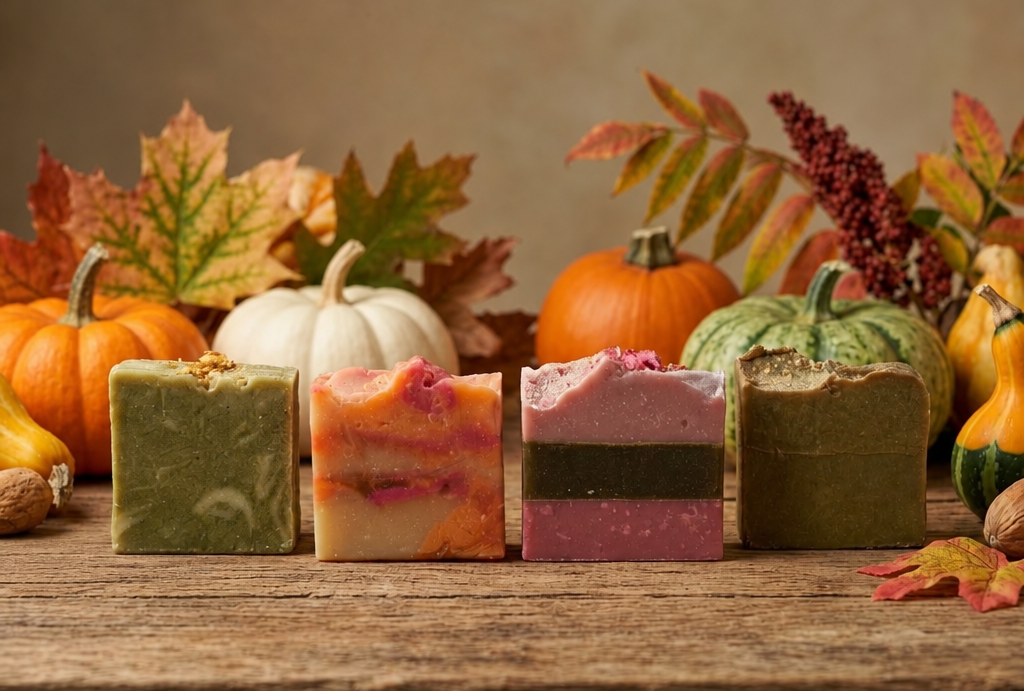 Autumn Season natural soap with an essential oil blend of wood, flowers, and citrus (very relaxing and delicately scented)