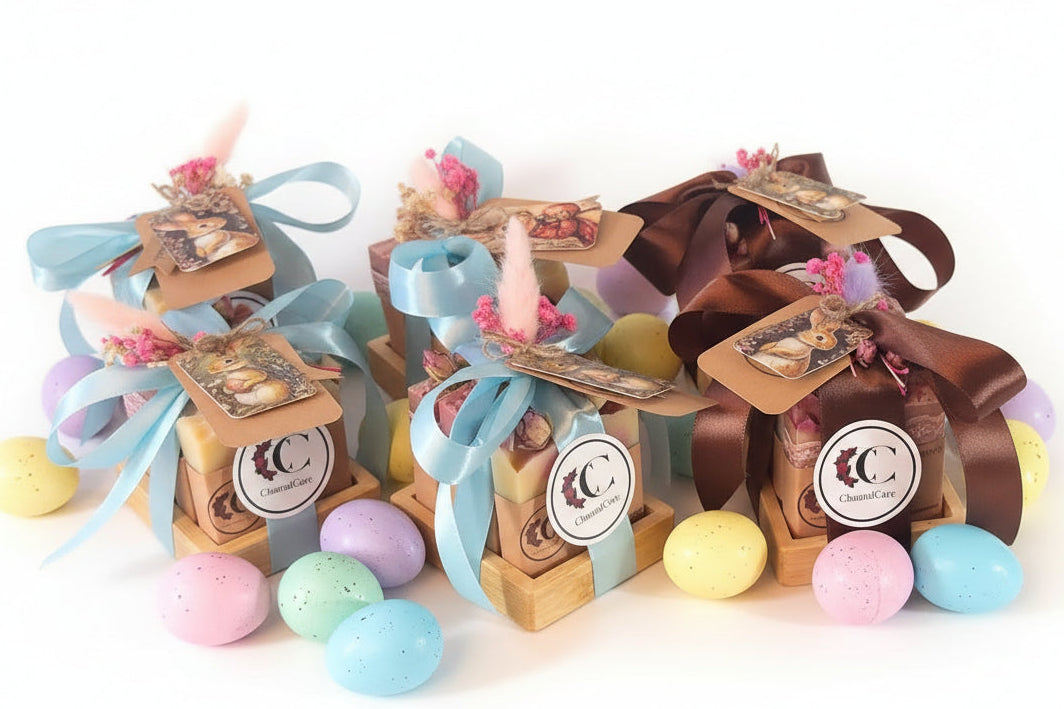 Soap Easter Set "Pamper" (4 natural soaps & wooden soap dish)